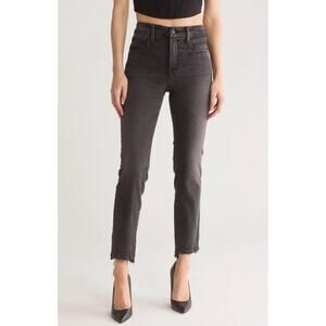 Good American Black271 Classic Slim-Straight Raw Step-Hem Jeans Plus Size 15